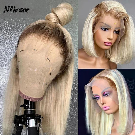 Lace Front Human Hair Wigs For Women Lace Front wigs Hightlight 13X4 Honey Blonde Brown Colored 613 Ombre Short Bob Wig