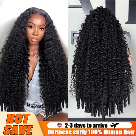 Burmese Curly 13x6 Full Lace Frontal Wig Human Hair 300% Density Water Wave Pre-Plucked 13x4 HD Lace With Baby Hair Natural Colo