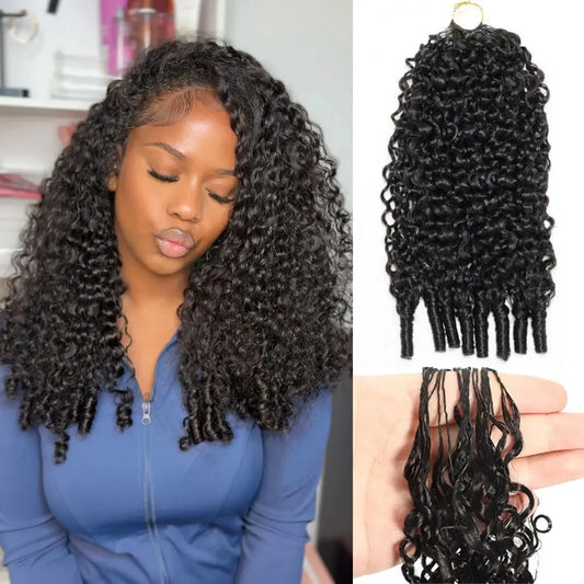 Burmese Curly Crochet Human Hair Pre Looped Deep Wave Human Hair Crochet Miracle Knots Feathered Human Crochet Hair Extensions